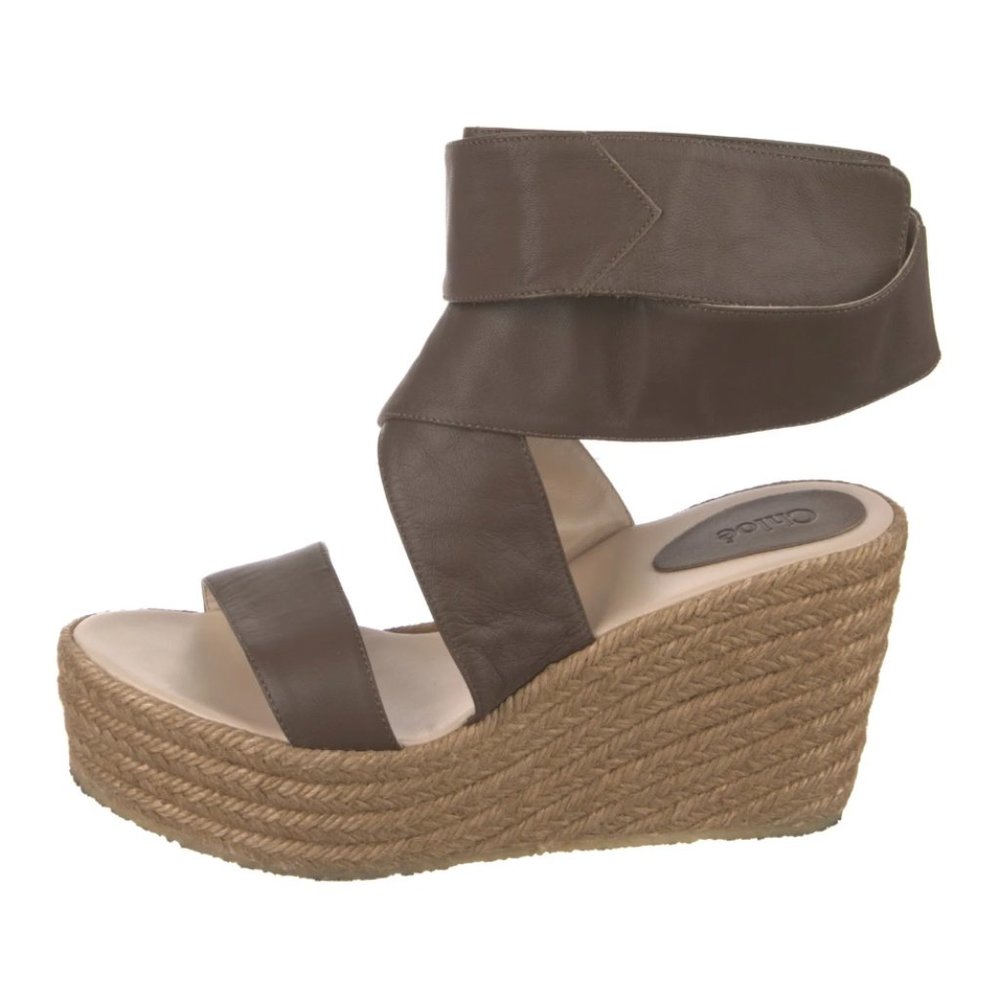 Chloé Brown Leather Wedge Espadrille Heels